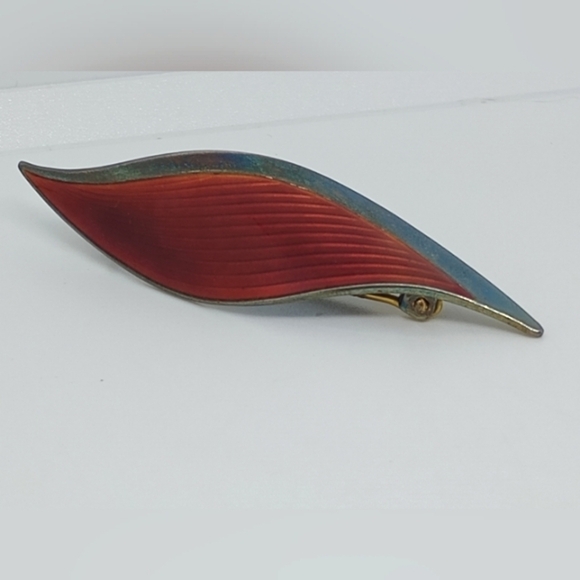 * vintage 925 signed Albert Scharning Norway red enamel pin brooch - Picture 2 of 6
